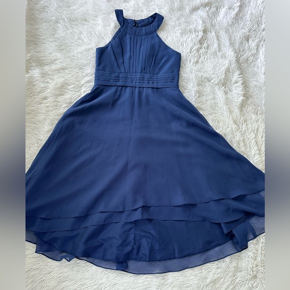 Girls / Teen Navy Blue A-Line Halter Semi-Formal Dress (Size: 12)